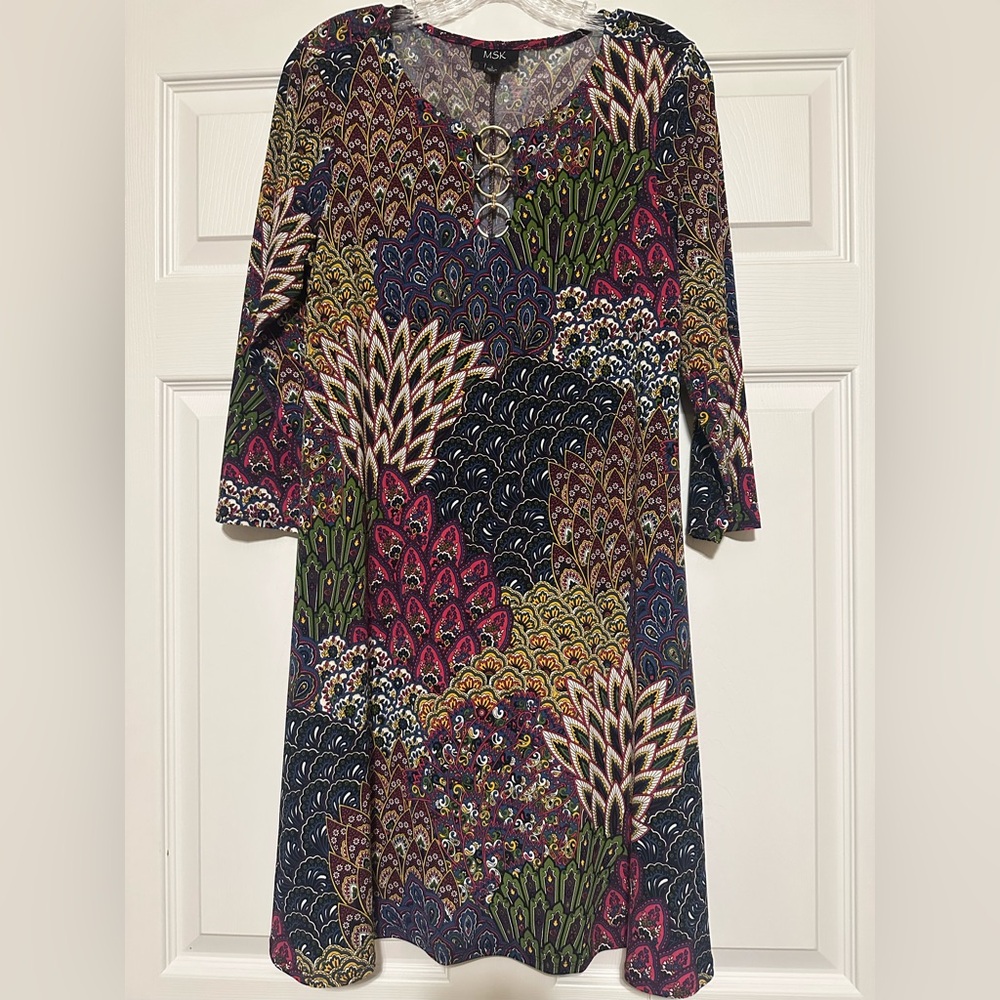 MSK Multicolor Patterned Peacock Dress - Picture 3 of 7
